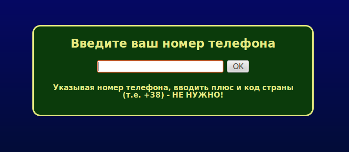 Phone number enter form