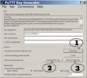 PuTTYgen - генерация SSH ключа